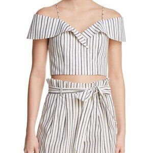Alice + Olivia Haydee Cold Shoulder White Striped Off Crop Top, Size 8